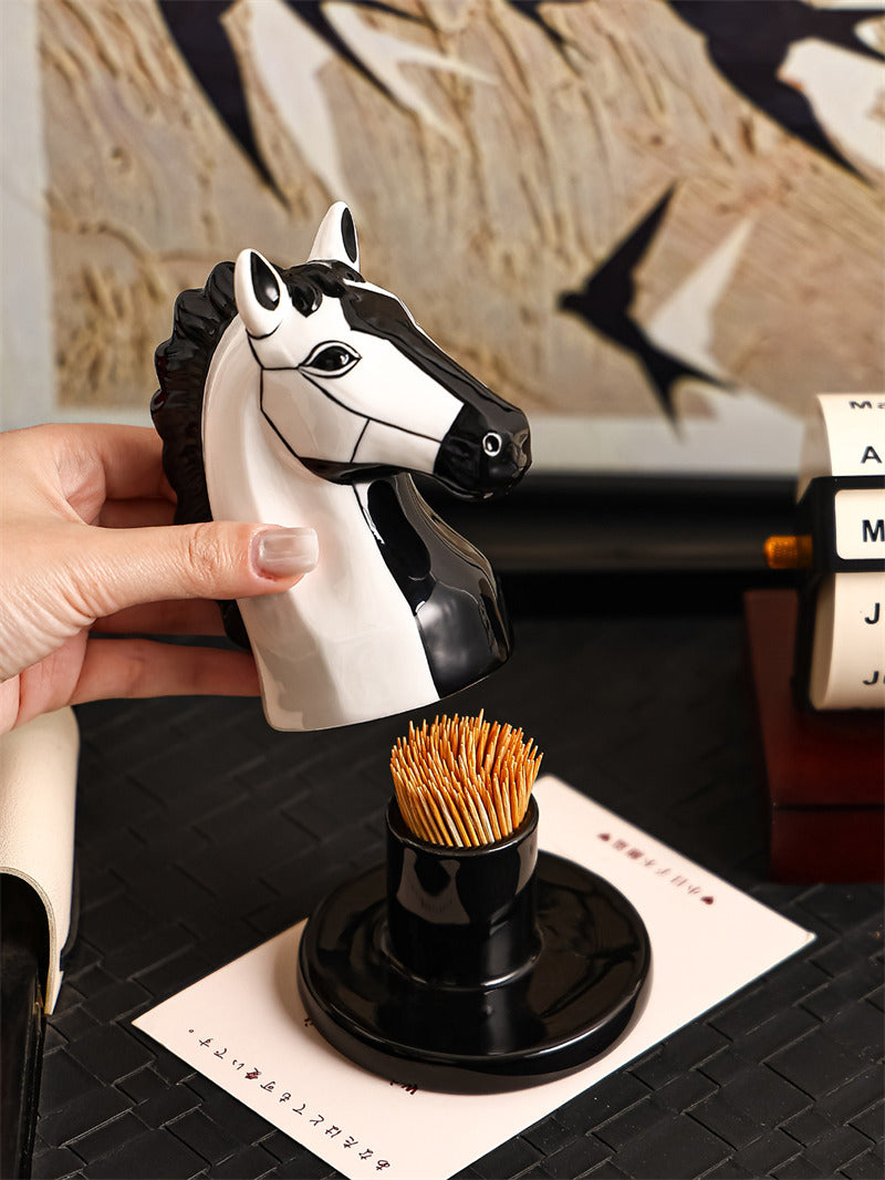 Funny Art Horse‑Head Ceramic Toothpick Holder, Contemporary Table Decor for Dining & Bathroom