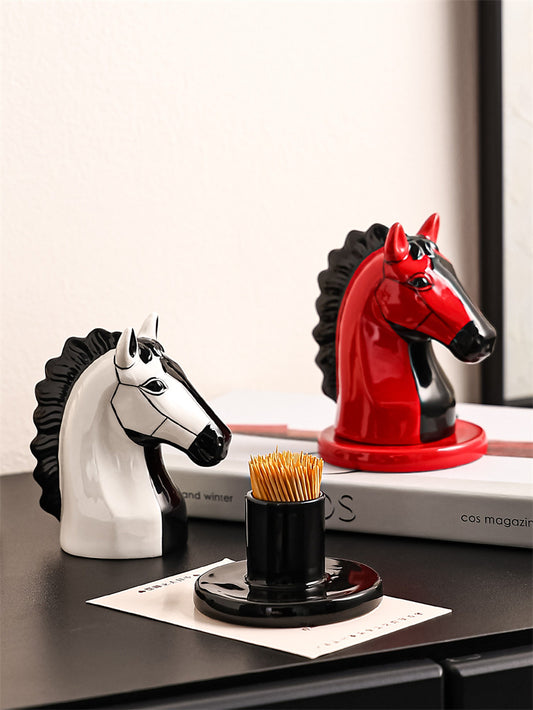 Funny Art Horse‑Head Ceramic Toothpick Holder, Contemporary Table Decor for Dining & Bathroom