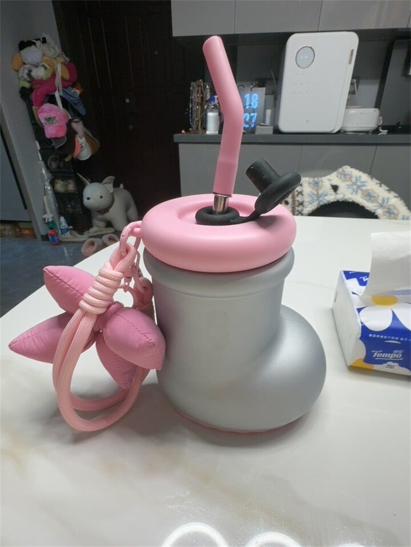 Funny Boot-Shaped Glass Straw Cup - Cute Style Water Bottle with Silicone Straw