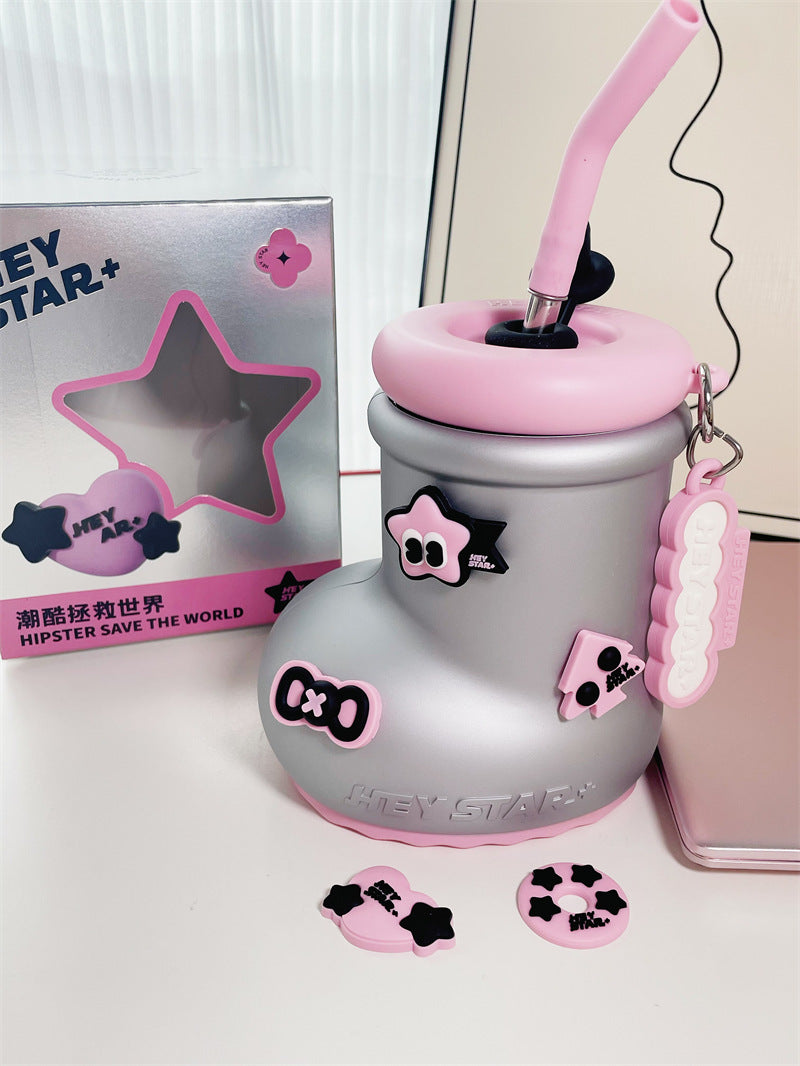 Funny Boot-Shaped Glass Straw Cup - Cute Style Water Bottle with Silicone Straw