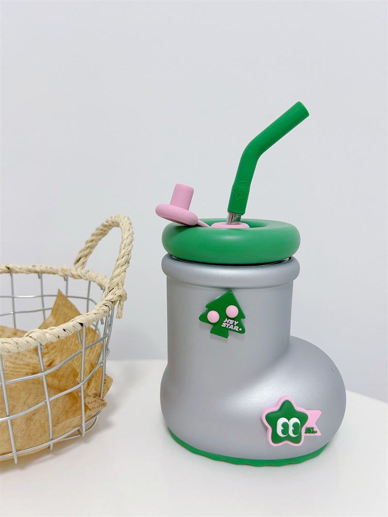 Funny Boot-Shaped Glass Straw Cup - Cute Style Water Bottle with Silicone Straw