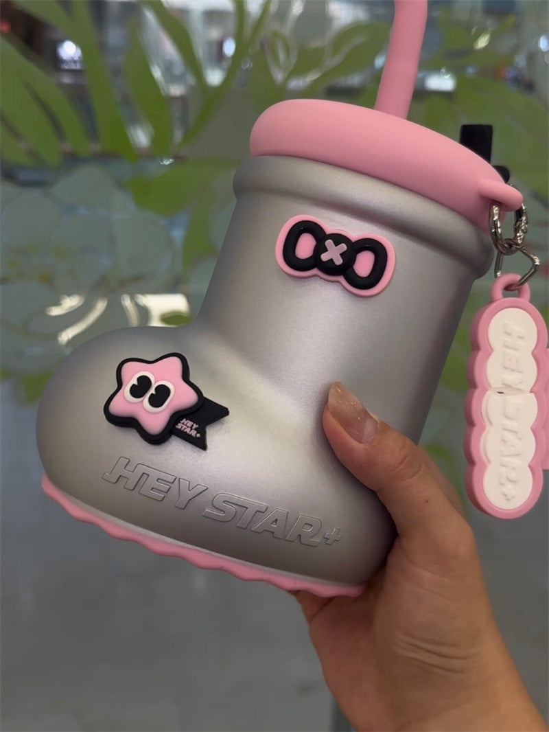 Funny Boot-Shaped Glass Straw Cup - Cute Style Water Bottle with Silicone Straw