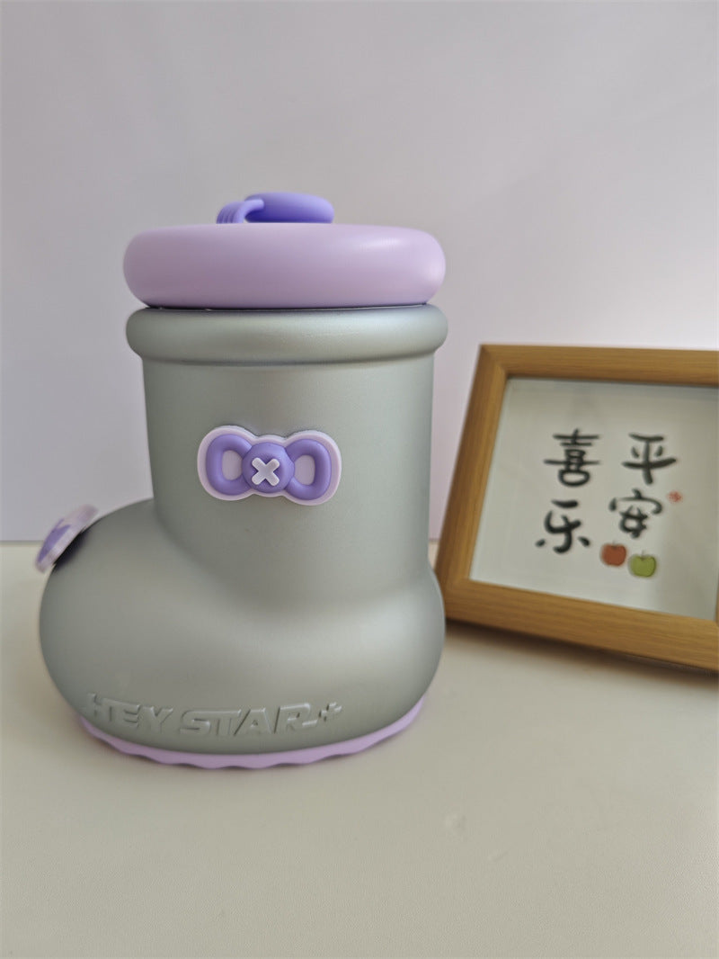 Funny Boot-Shaped Glass Straw Cup - Cute Style Water Bottle with Silicone Straw