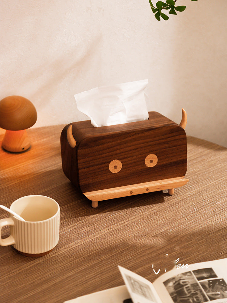 Funny Bull Wooden Tissue Box, Unique Home And Office Decoration