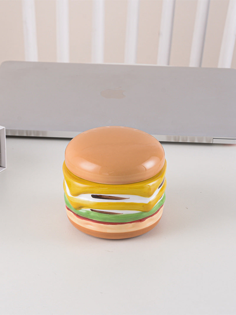Funny Ceramic Hamburger Ashtray, Unique Desktop Decoration