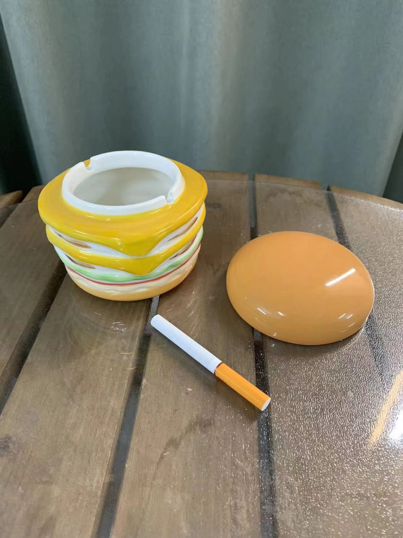 Funny Ceramic Hamburger Ashtray, Unique Desktop Decoration