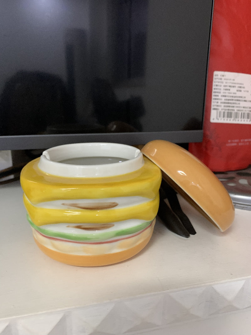 Funny Ceramic Hamburger Ashtray, Unique Desktop Decoration