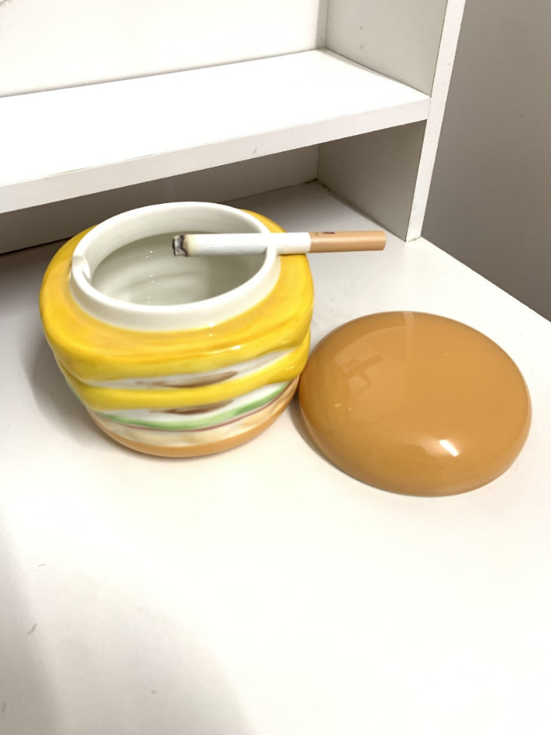 Funny Ceramic Hamburger Ashtray, Unique Desktop Decoration