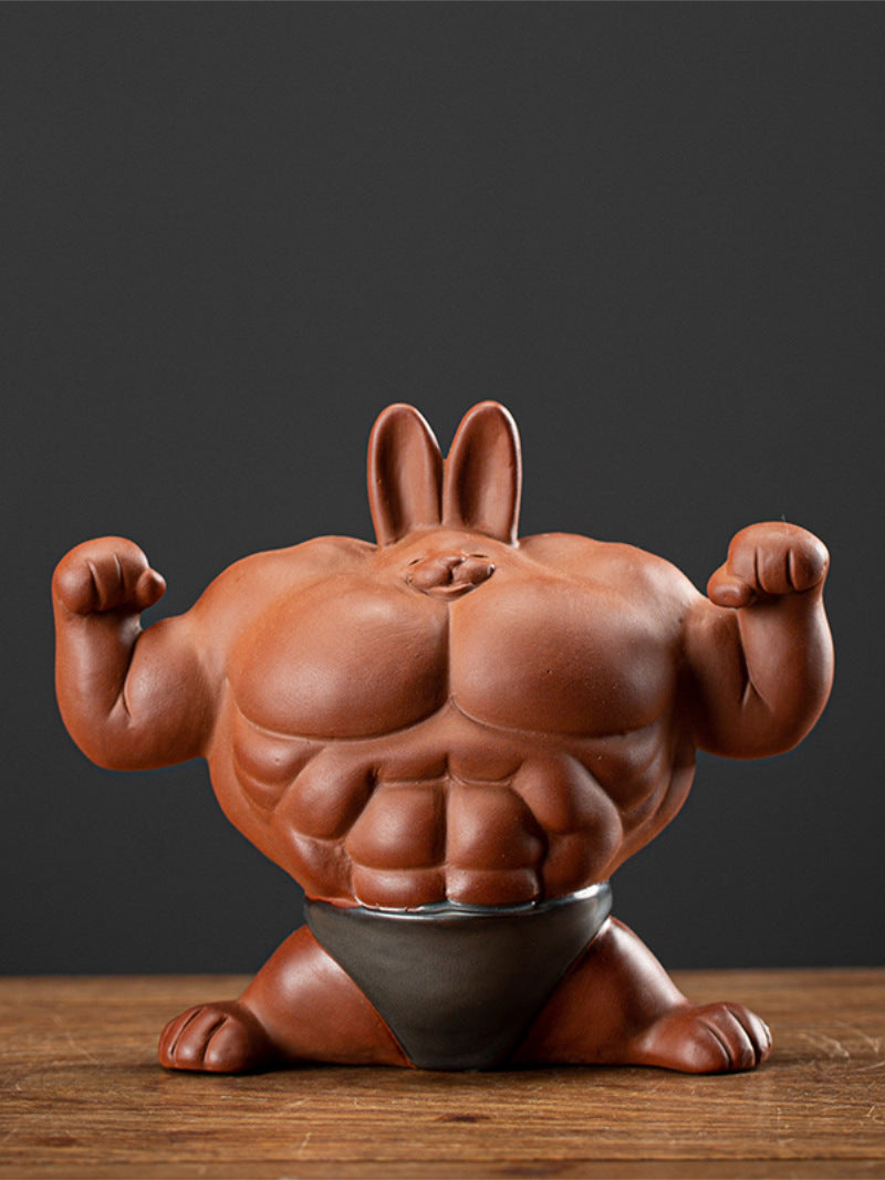 Funny ceramic muscular rabbit desktop ornaments, home decoration ...