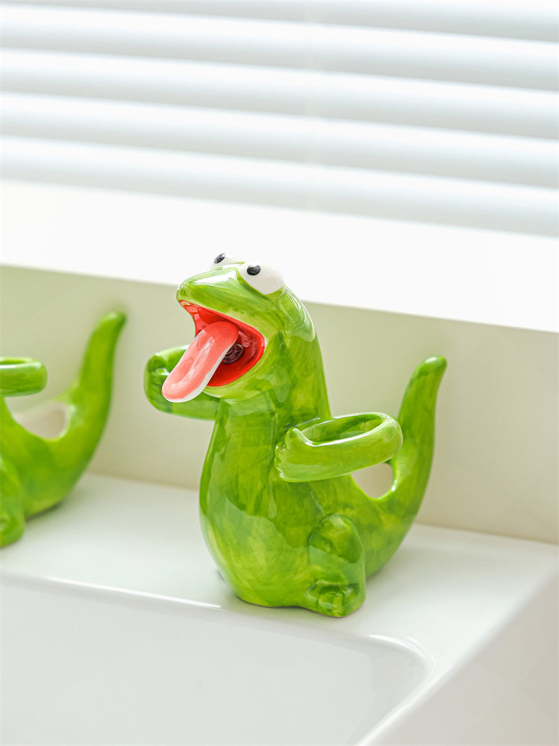 Funny Hugging Frog Ceramic Toothbrush Holder, Cartoon Animal Bathroom Vanity Organizer, Electric Toothbrush Holder, Novelty Bathroom Decor Gift