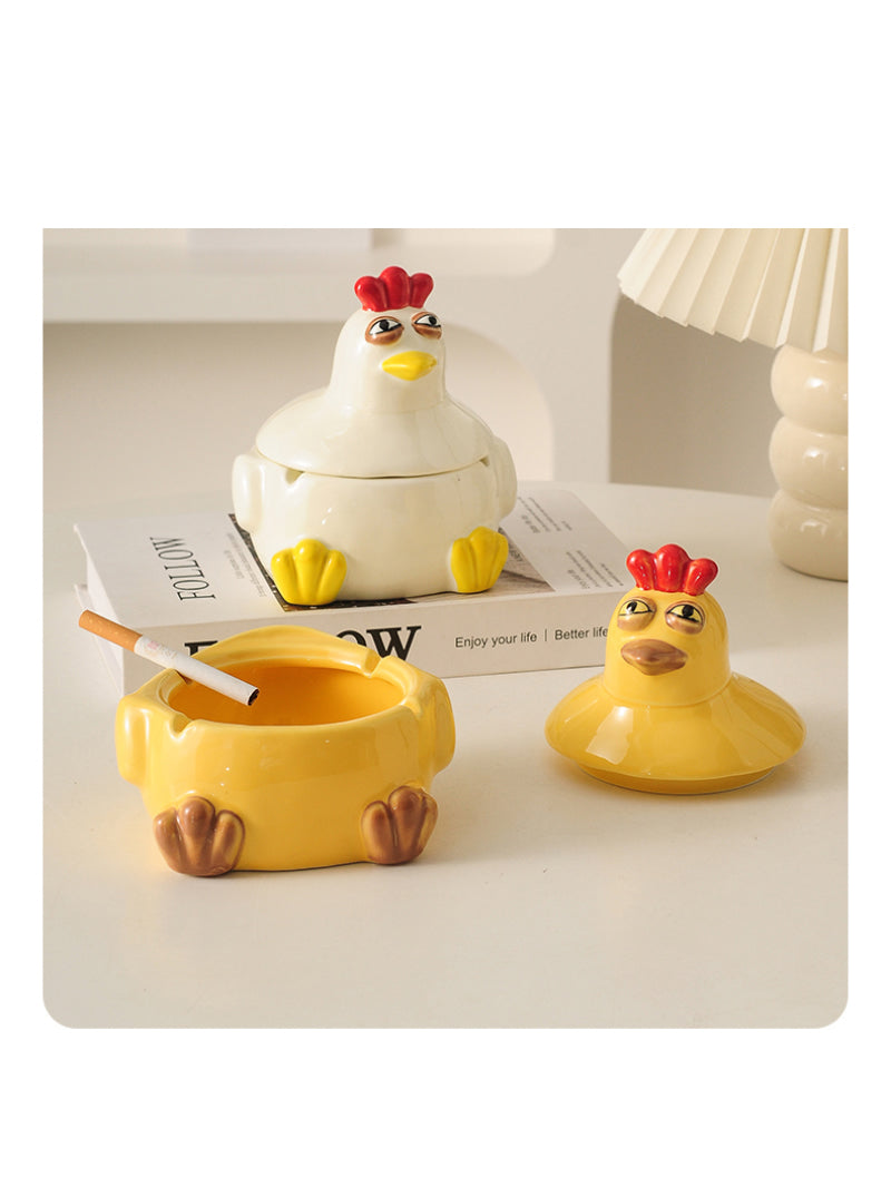 Funny Little Rooster Ceramic Ashtray, Amazing Desktop Decoration
