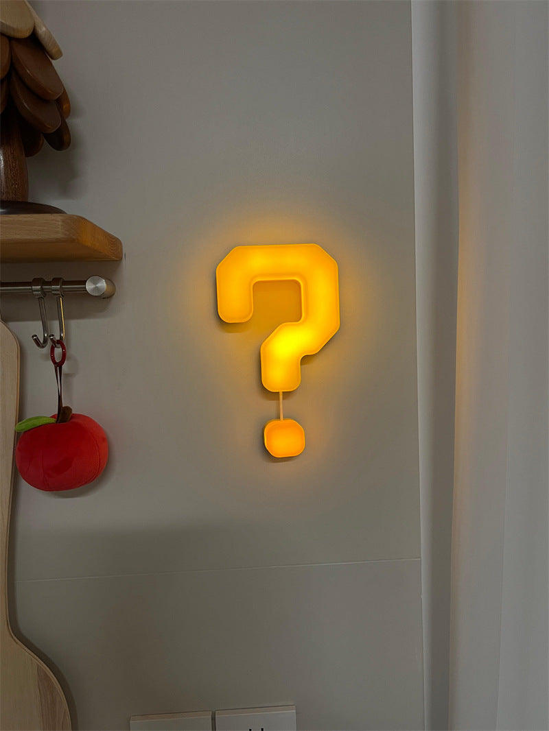 Funny Question Mark Pull String Night Light, USB Type-C Rechargeable Wall Mount Ambient Lamp,  Bedroom Decor Light, Novelty Gift for Gamers Kids