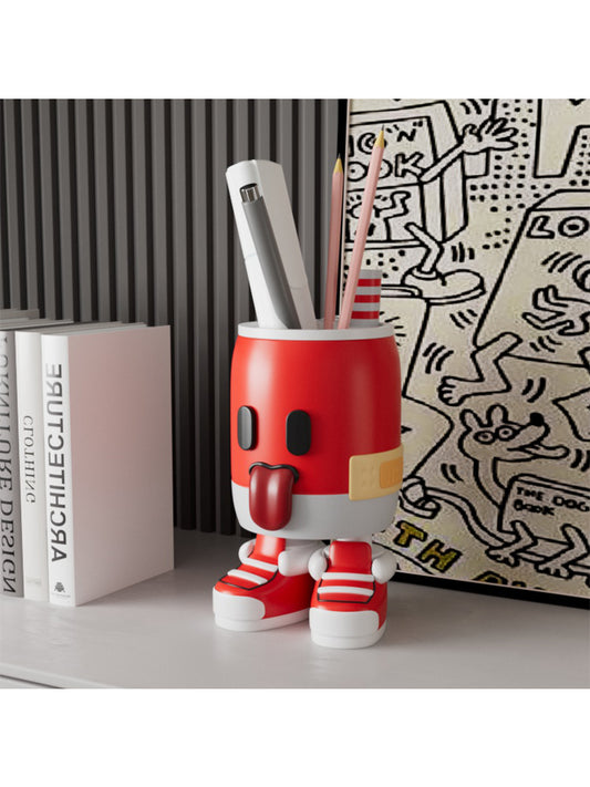 Funny Red Cartoon Tongue-Out Elf Pen Holder, Desktop Organization Storage