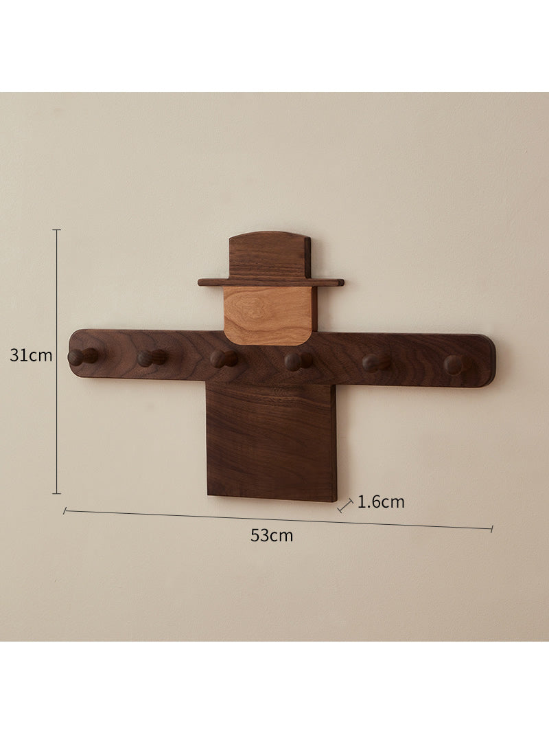 Scarecrow Wooden Wall Hooks - Rustic Coat Rack , Minimalist  Organizer for Keys, Bags & Hats
