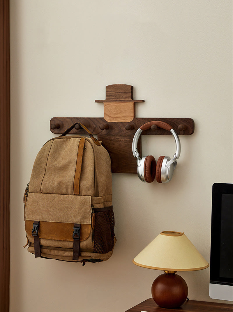 Scarecrow Wooden Wall Hooks - Rustic Coat Rack , Minimalist  Organizer for Keys, Bags & Hats