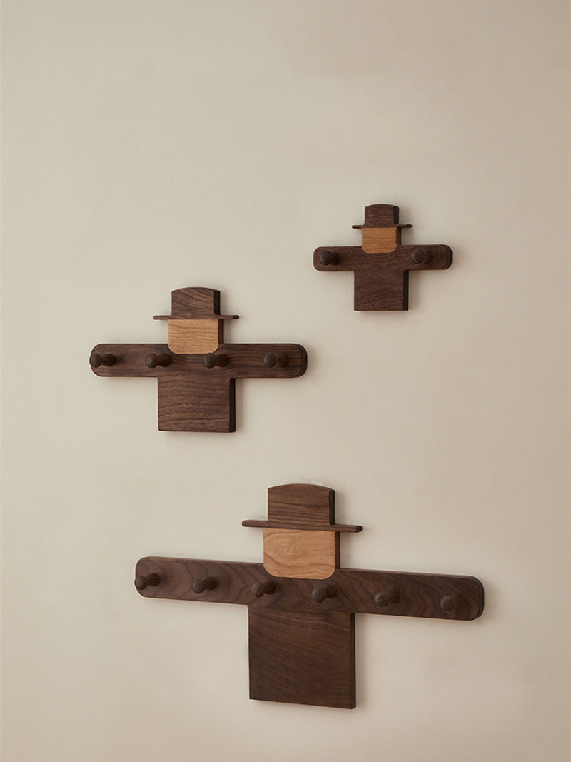 Scarecrow Wooden Wall Hooks - Rustic Coat Rack , Minimalist  Organizer for Keys, Bags & Hats