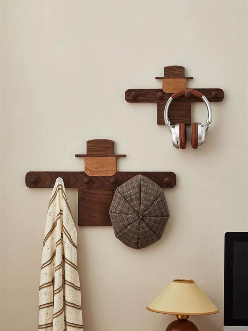 Scarecrow Wooden Wall Hooks - Rustic Coat Rack , Minimalist  Organizer for Keys, Bags & Hats