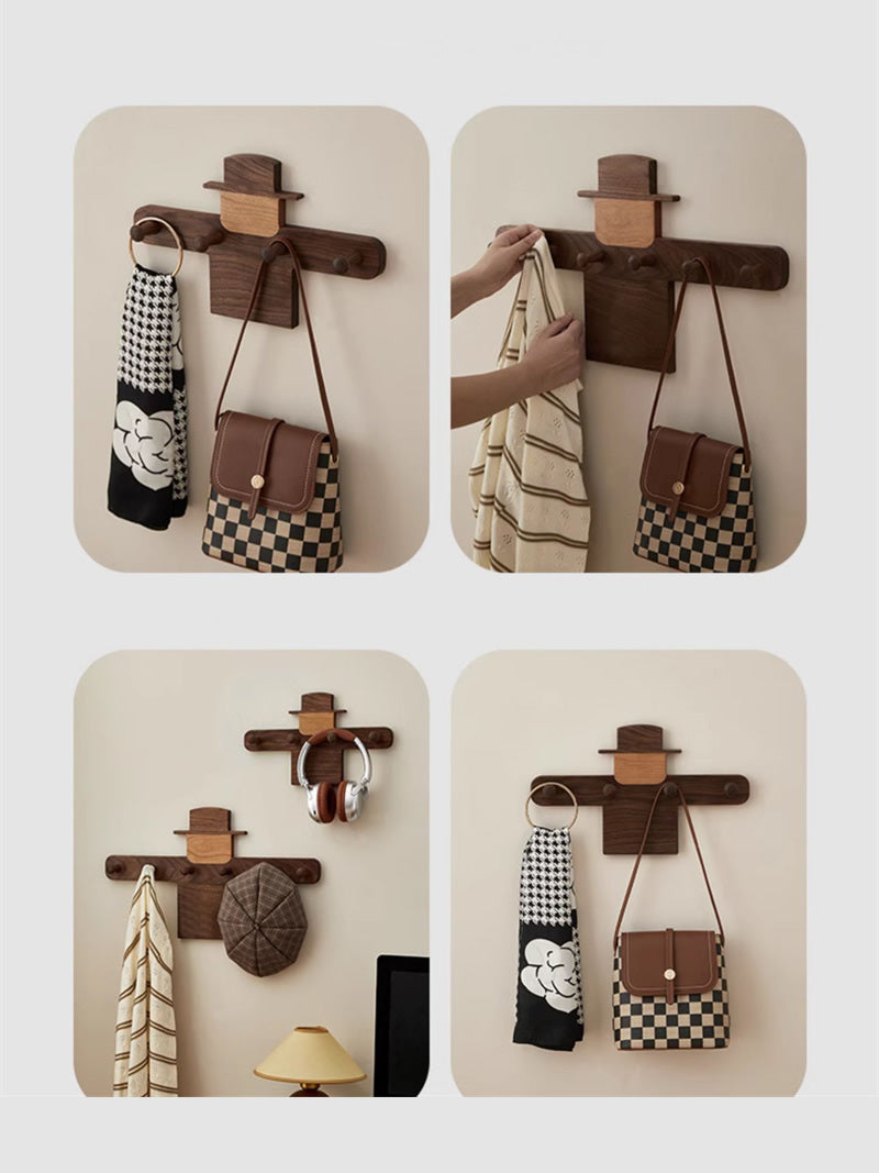 Scarecrow Wooden Wall Hooks - Rustic Coat Rack , Minimalist  Organizer for Keys, Bags & Hats