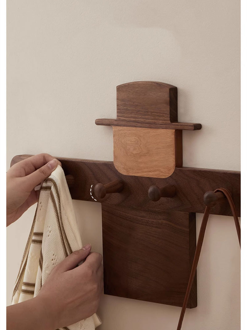 Scarecrow Wooden Wall Hooks - Rustic Coat Rack , Minimalist  Organizer for Keys, Bags & Hats