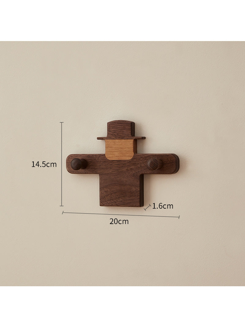 Scarecrow Wooden Wall Hooks - Rustic Coat Rack , Minimalist  Organizer for Keys, Bags & Hats