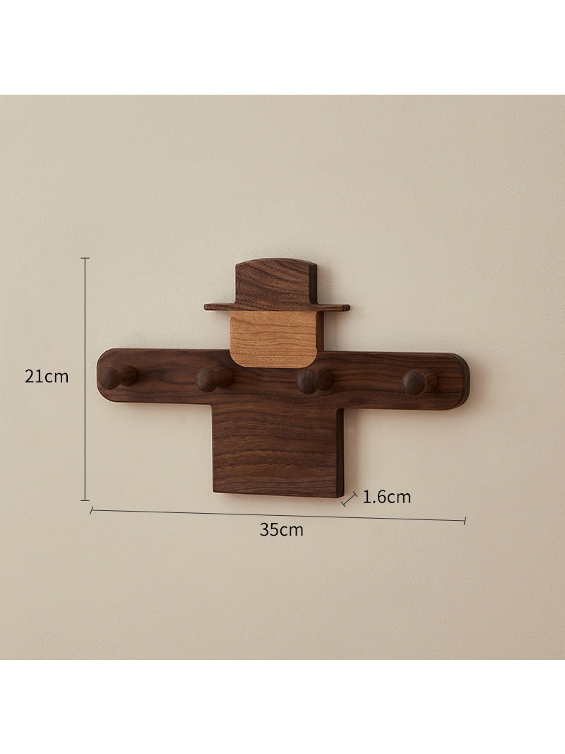 Scarecrow Wooden Wall Hooks - Rustic Coat Rack , Minimalist  Organizer for Keys, Bags & Hats