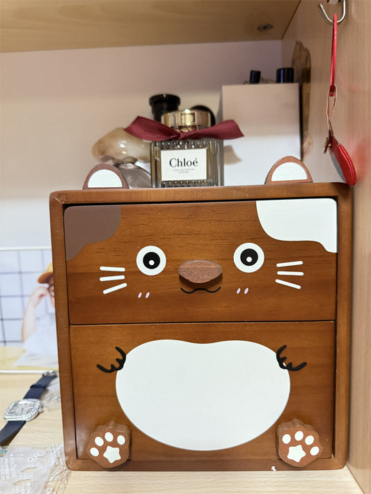 Funny Smiley Cat Wooden Storage Box, Office Desk Organization