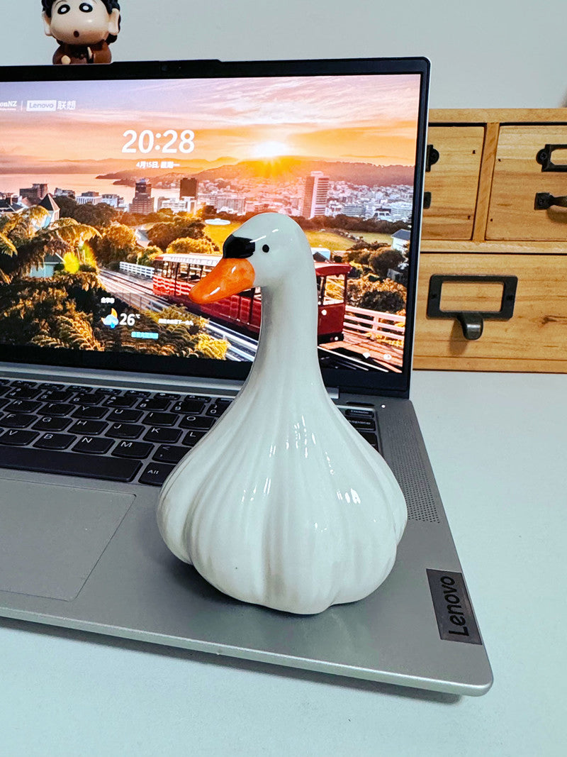 Garlic Duck Desktop Figurine: Quirky and Charming Decor Piece