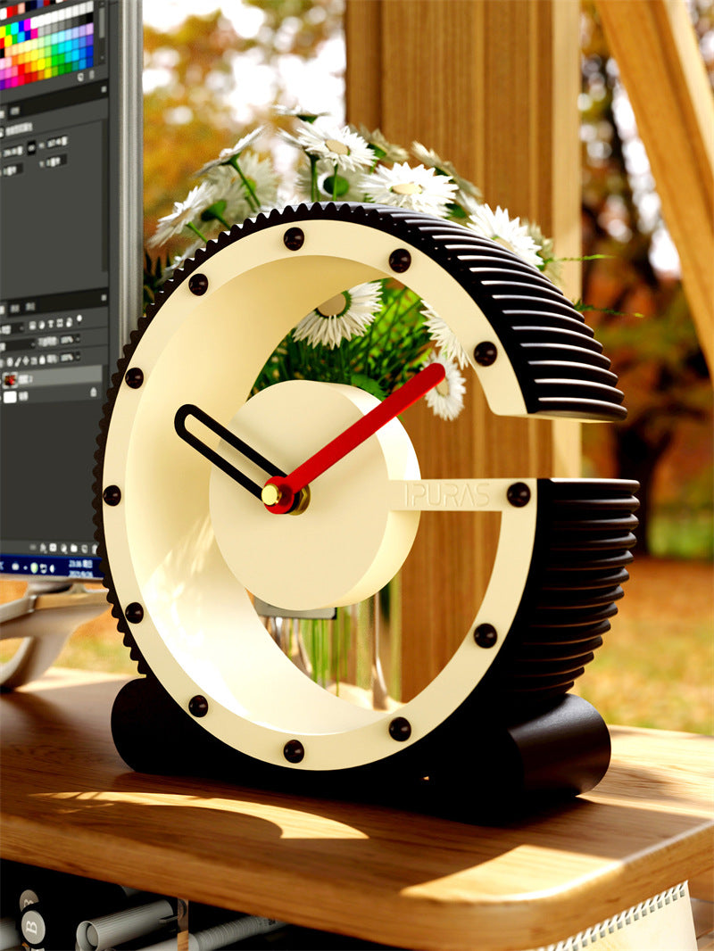 Gear-Shaped Hollow Table Clock - Industrial Art Style Silent Desk Clock