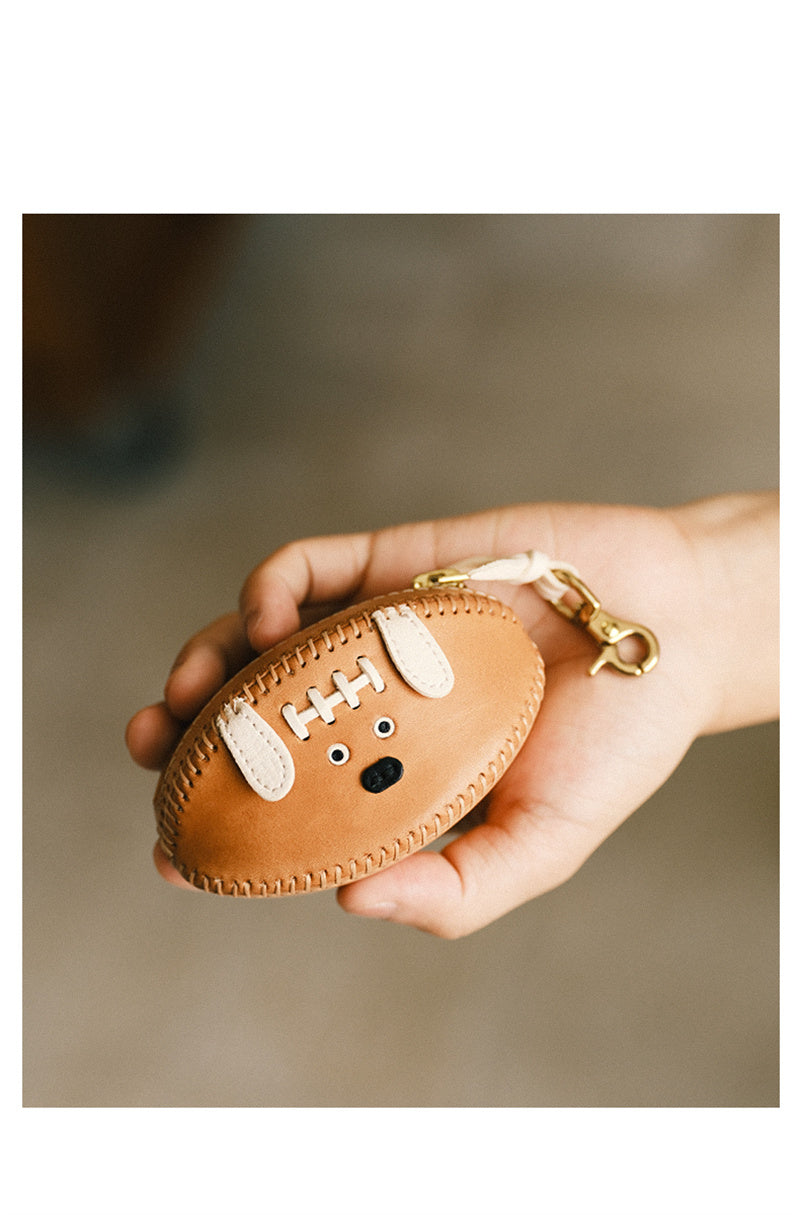 Genuine Leather Key Holder - Football-Shaped Coin Pouch for Keys & Small Essentials