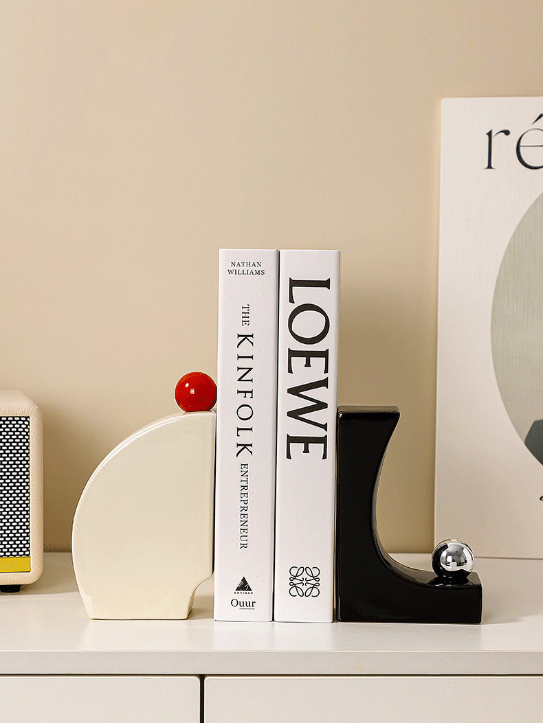 Geometric Art Ceramic Bookends - Unique and Functional Book Organizers