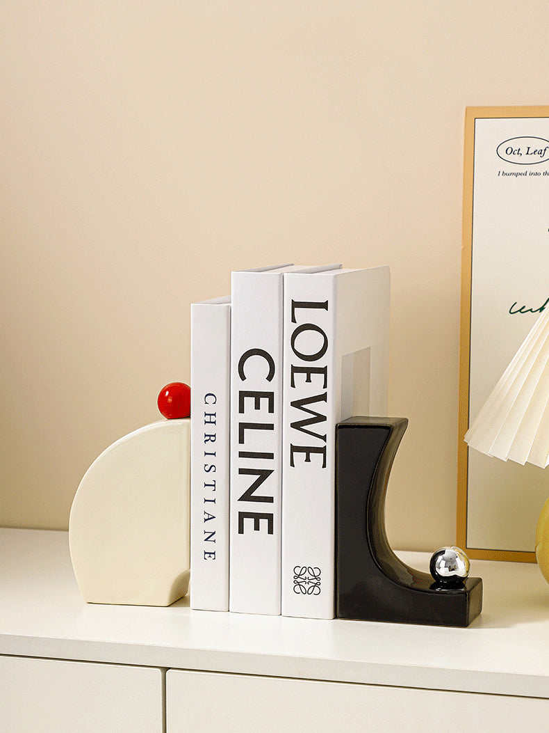 Geometric Art Ceramic Bookends - Unique and Functional Book Organizers