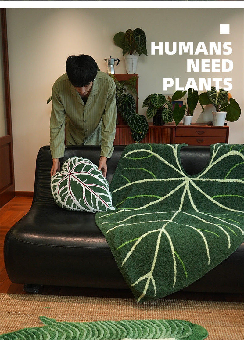 Giant Caladium Leaf Half Flannel Throw Blanket, Soft Fuzzy Tropical Plant Shape Couch Blanket, Cozy Botanical Nap Bed Throw, Aesthetic Home Decor Gift for Plant Lovers