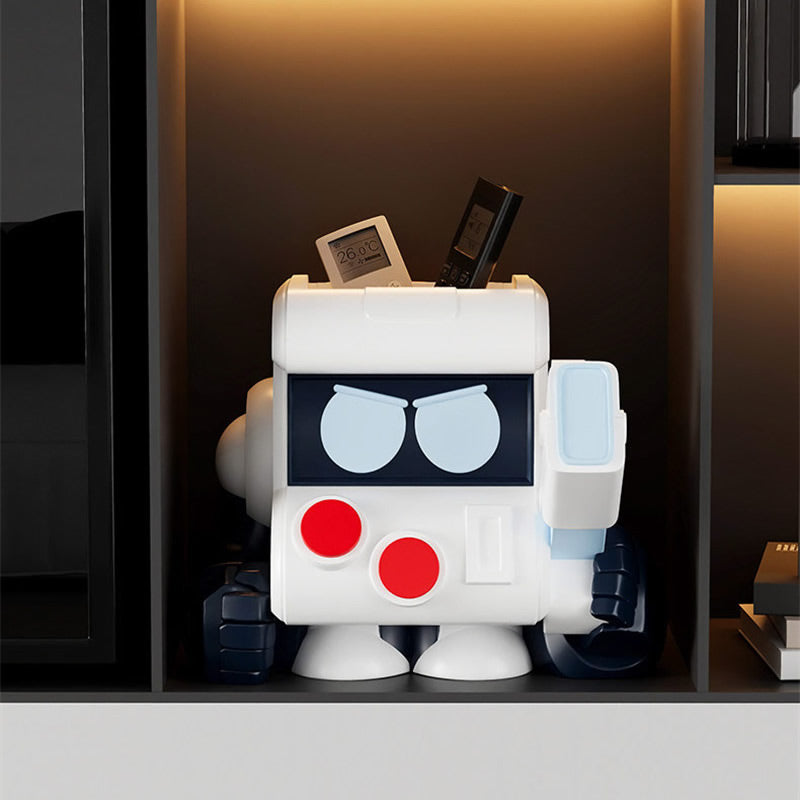 Grumpy Face Cartoon Resin Robot Pen Holder&Stationery Organizer, Kawaii Retro Robot Desk Caddy for Pencils Markers Scissors