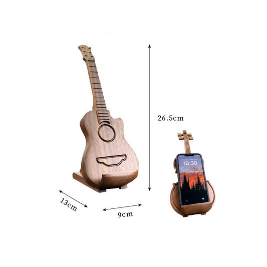 Guitar & Violin Shaped Black Walnut Wood Phone Holder&Tablet Stand,Gifts for Music Lovers