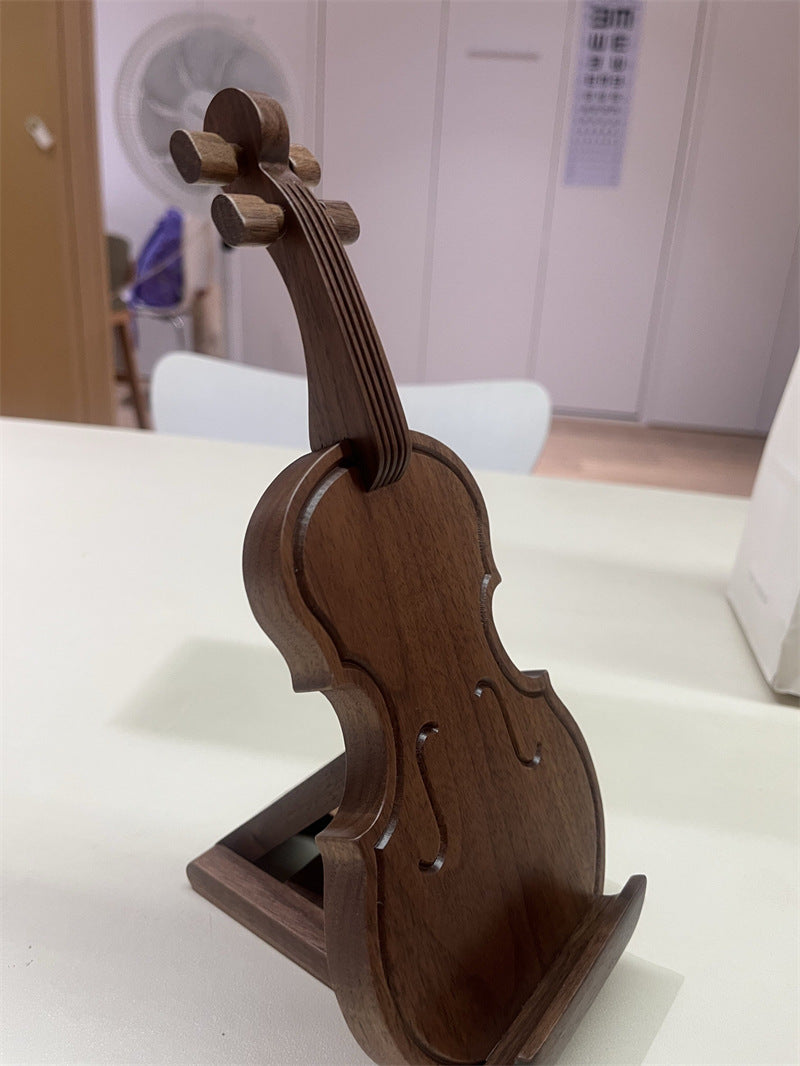 Guitar & Violin Shaped Black Walnut Wood Phone Holder&Tablet Stand,Gifts for Music Lovers