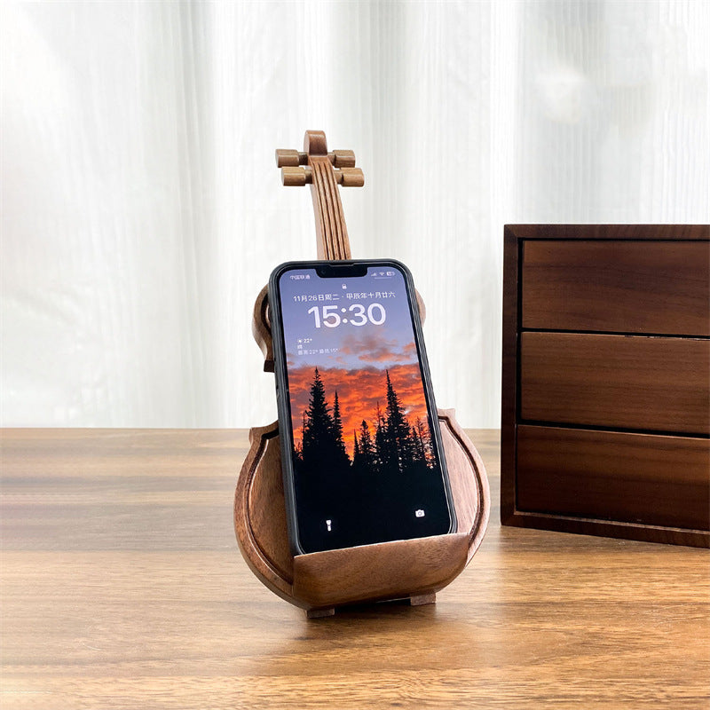 Guitar & Violin Shaped Black Walnut Wood Phone Holder&Tablet Stand,Gifts for Music Lovers