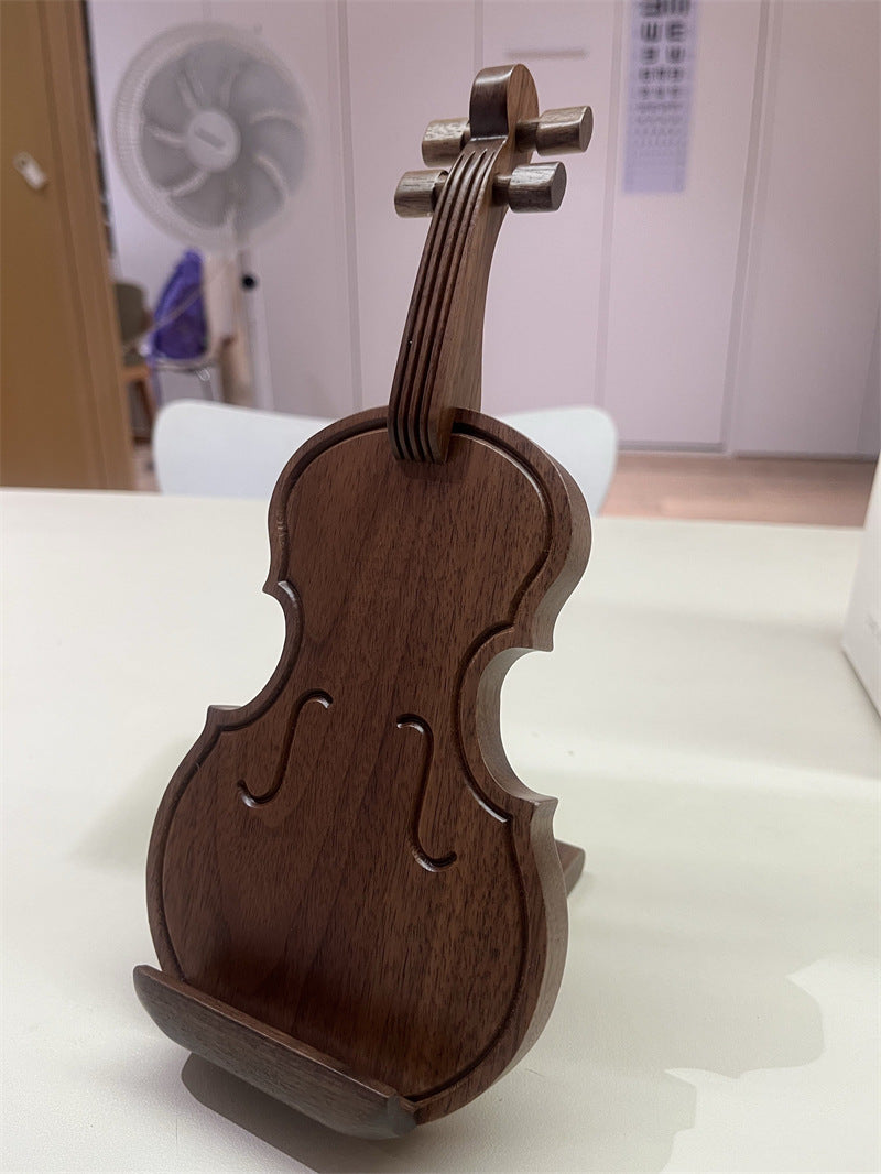 Guitar & Violin Shaped Black Walnut Wood Phone Holder&Tablet Stand,Gifts for Music Lovers