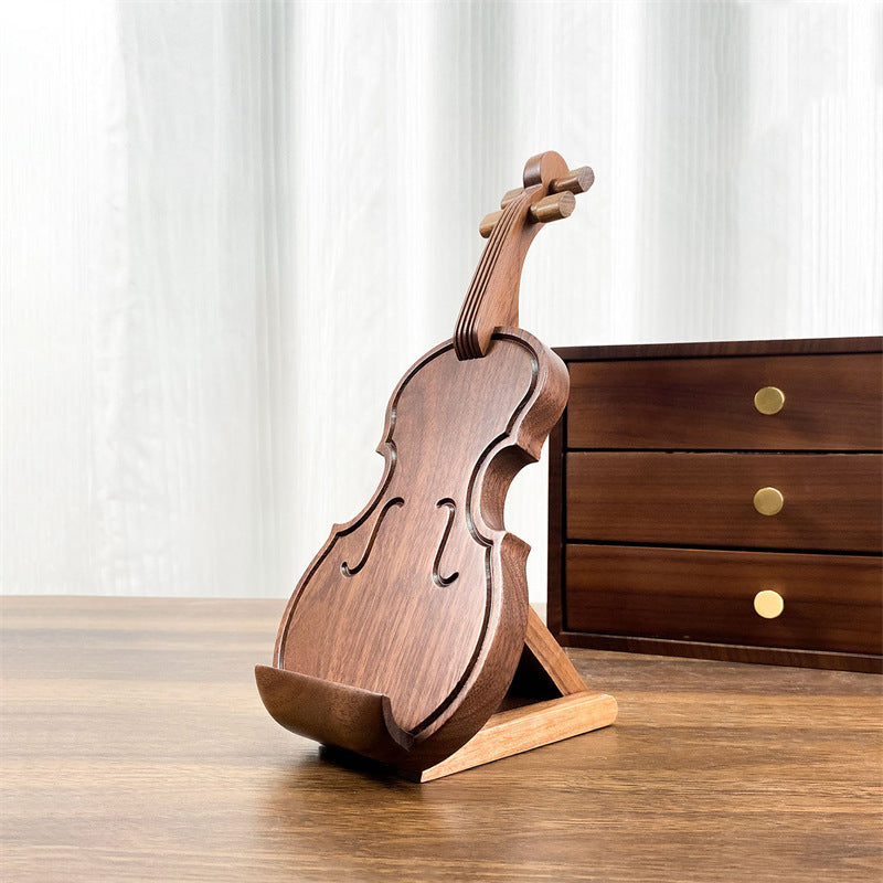 Guitar & Violin Shaped Black Walnut Wood Phone Holder&Tablet Stand,Gifts for Music Lovers