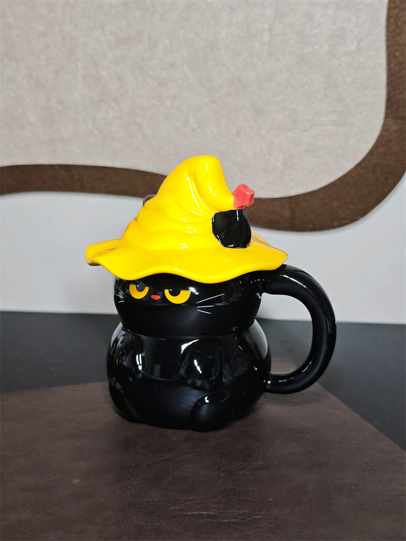 Halloween Witch Cat Ceramic Mug, Cute Cartoon Cat - Shaped Drinkware