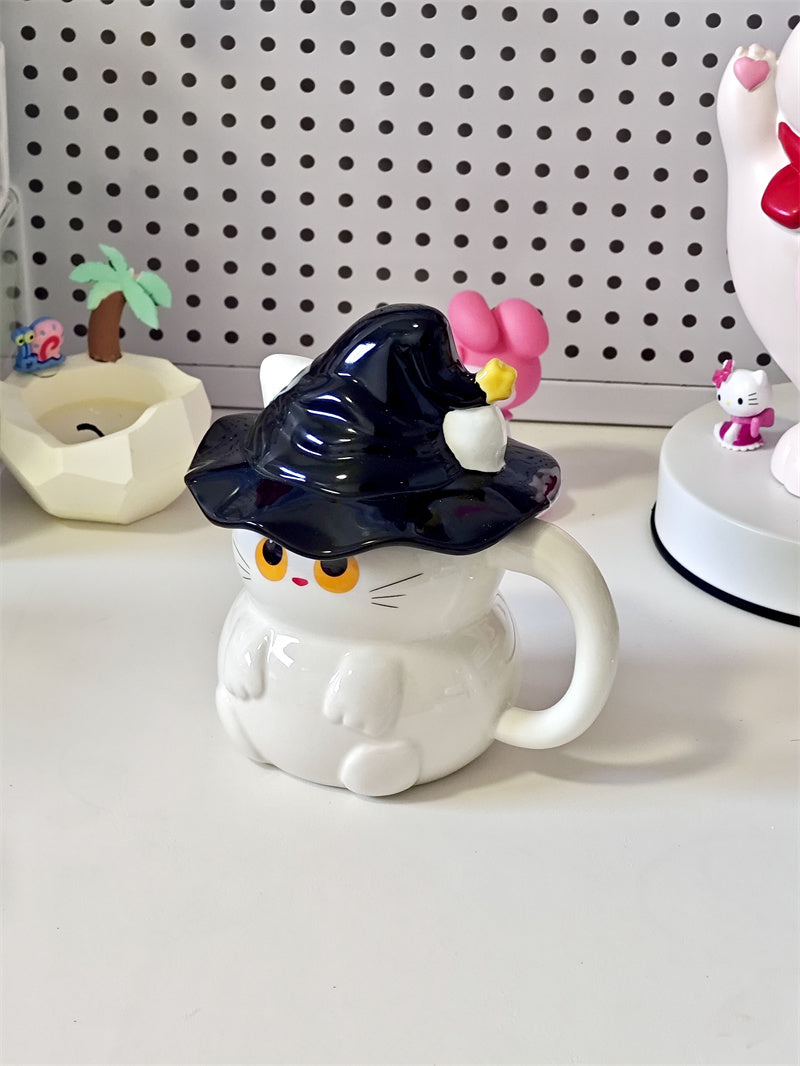 Halloween Witch Cat Ceramic Mug, Cute Cartoon Cat - Shaped Drinkware
