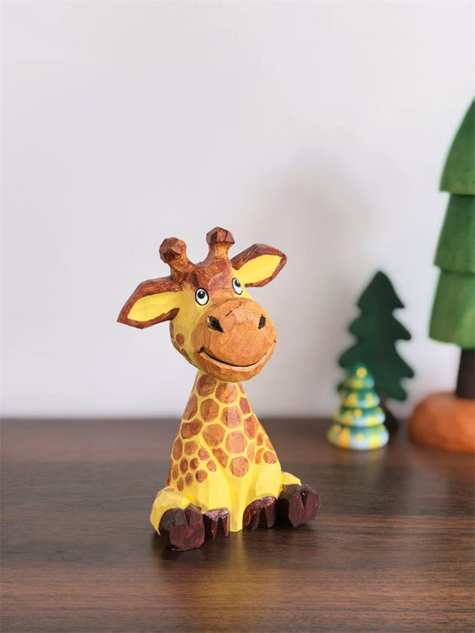 Hand Carved Wooden Mini Giraffe Figurine - Handmade Wood Sculpture for Home Decor Gift