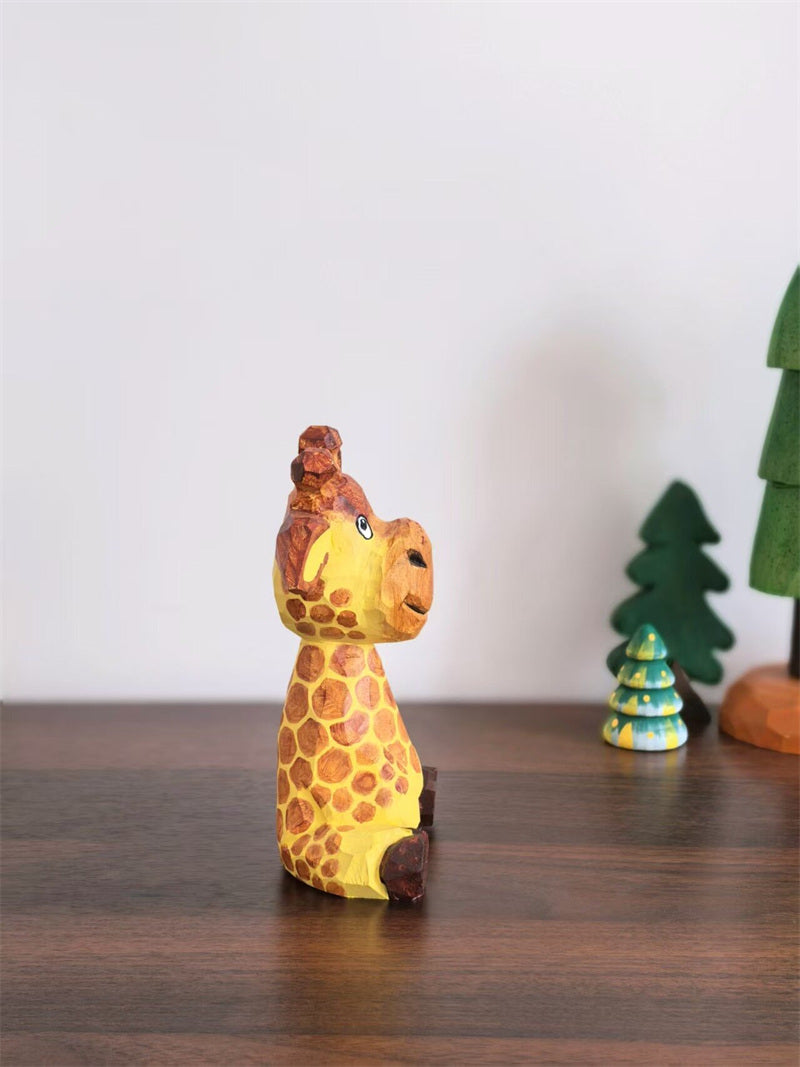 Hand Carved Wooden Mini Giraffe Figurine - Handmade Wood Sculpture for Home Decor Gift