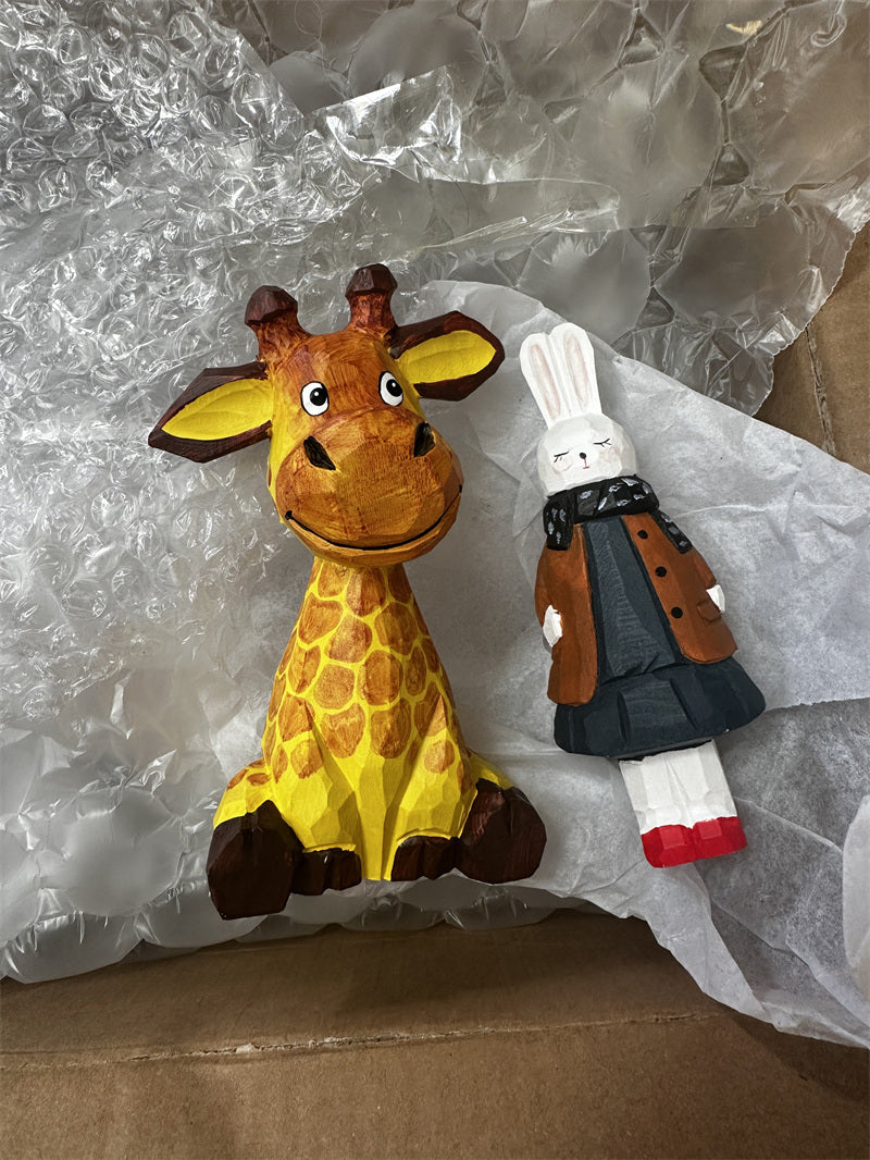 Hand Carved Wooden Mini Giraffe Figurine - Handmade Wood Sculpture for Home Decor Gift