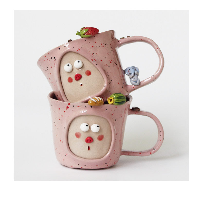 Hand-Painted Cute Face Ceramic Mug Set - 3D Decorative Coffee & Tea Cups