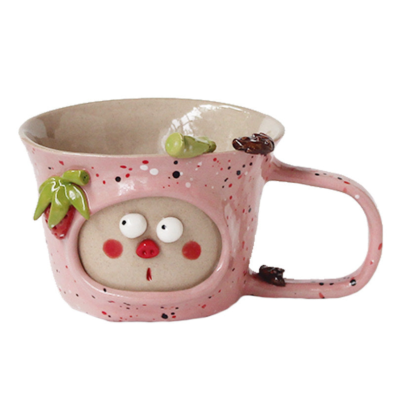 Hand-Painted Cute Face Ceramic Mug Set - 3D Decorative Coffee & Tea Cups