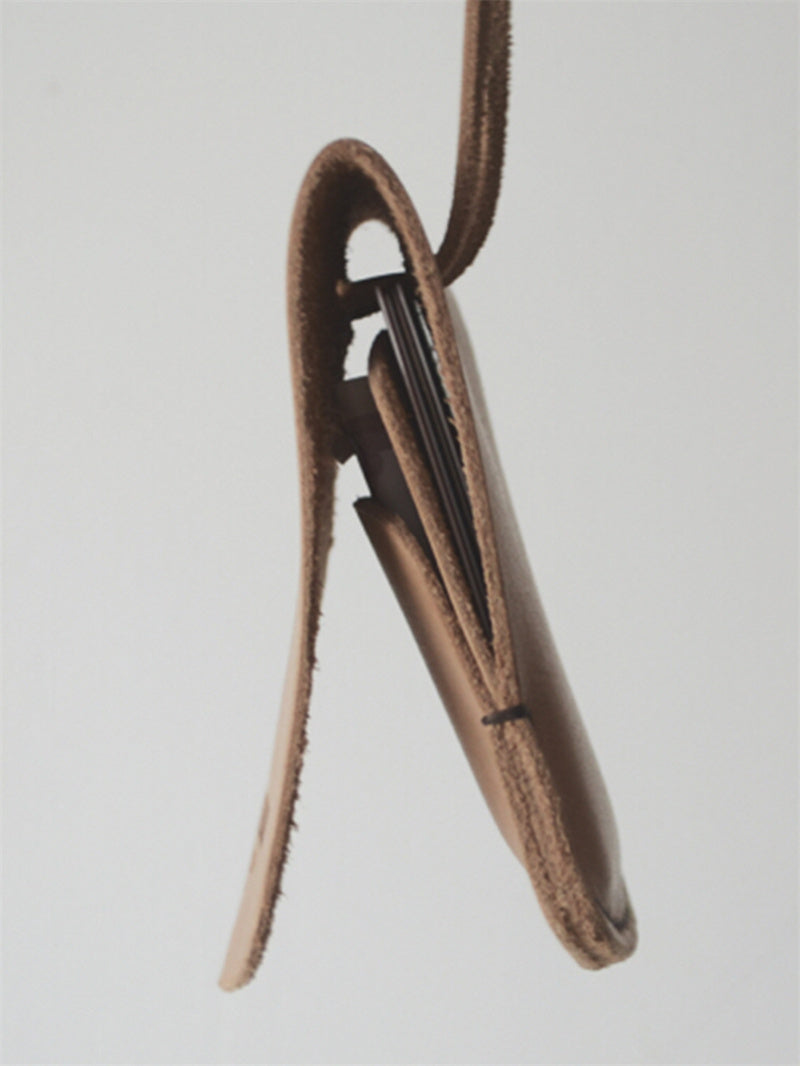 Handmade Cowhide Minimalist Wallet, Vintage Brown Drawstring Card & Cash Holder