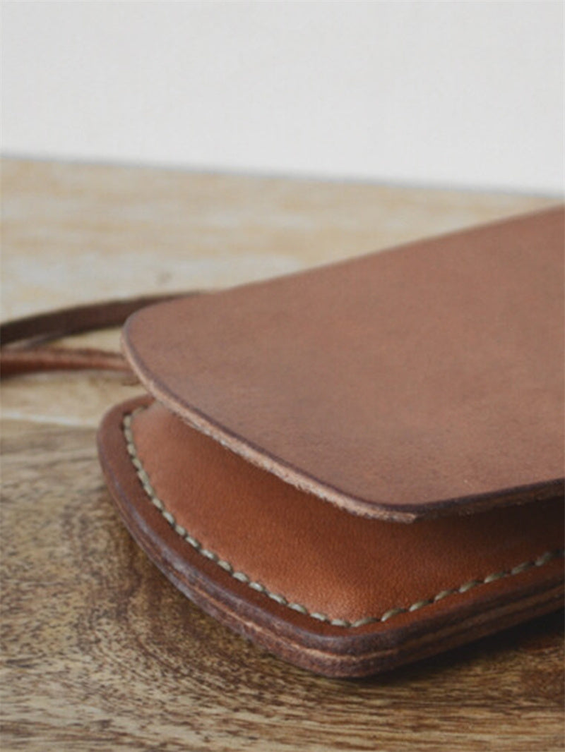 Handmade Cowhide Minimalist Wallet, Vintage Brown Drawstring Card & Cash Holder