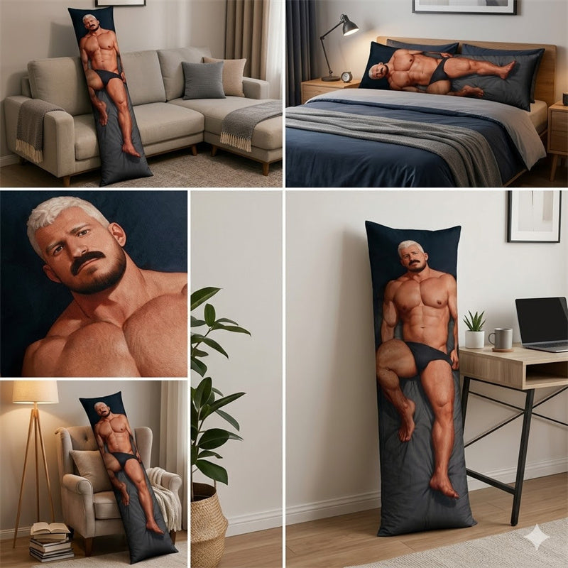 Handsome Muscular Man Aesthetic Body Hug Pillow - Premium Male Character Art Dakimakura – Long Full Body Pillow for Bed & Sofa Decor