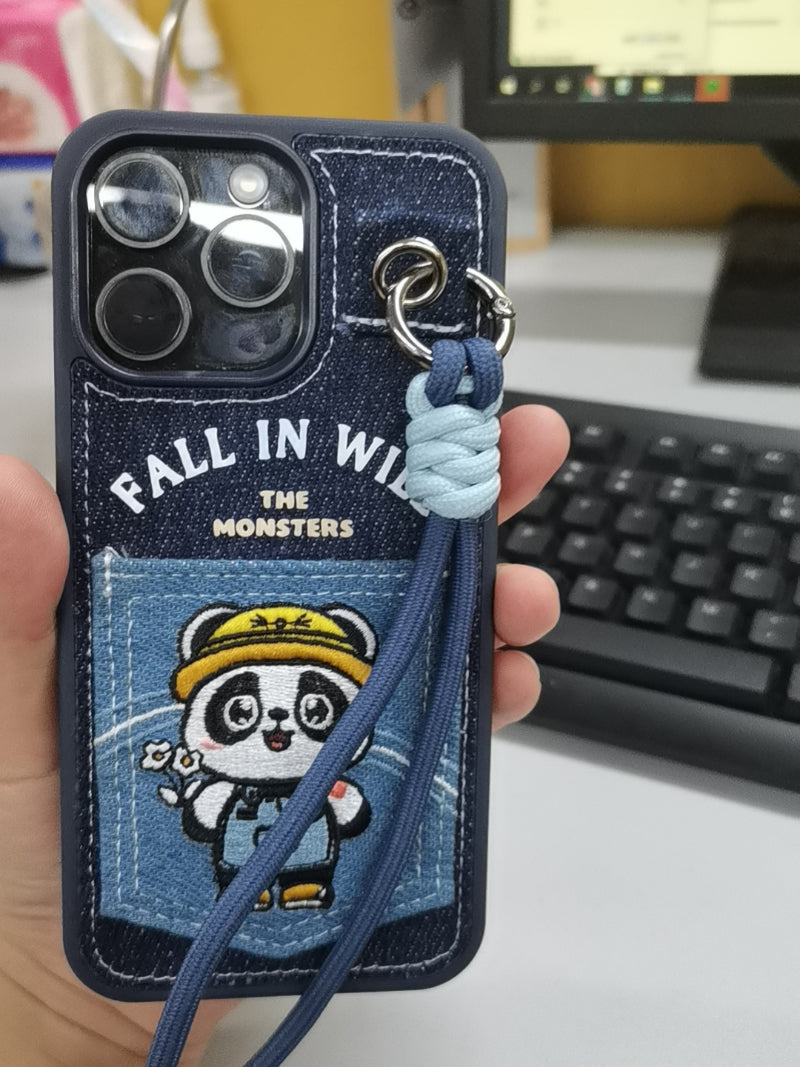 Happy Panda Fabric iPhone Phone Case,iphone 16/iPhone 16 pro/iPhone 16 Pro Max