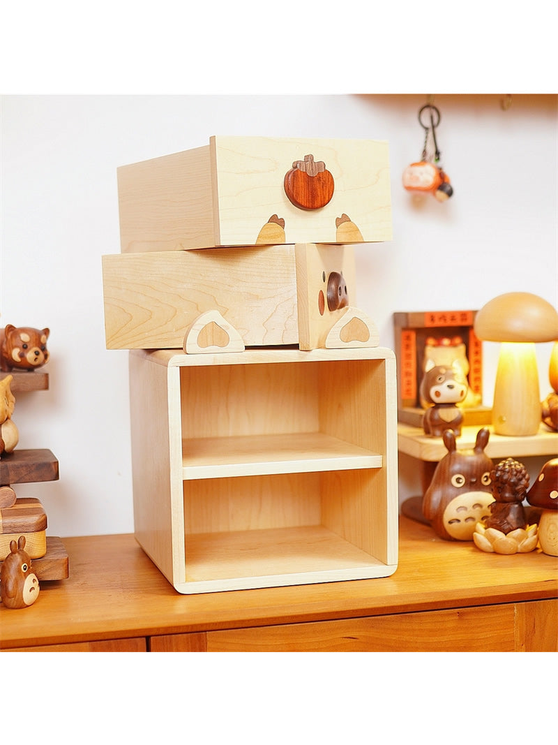 Happy Pig Wooden Desktop Organizer - for Office Supplies, Makeup, Small Items
